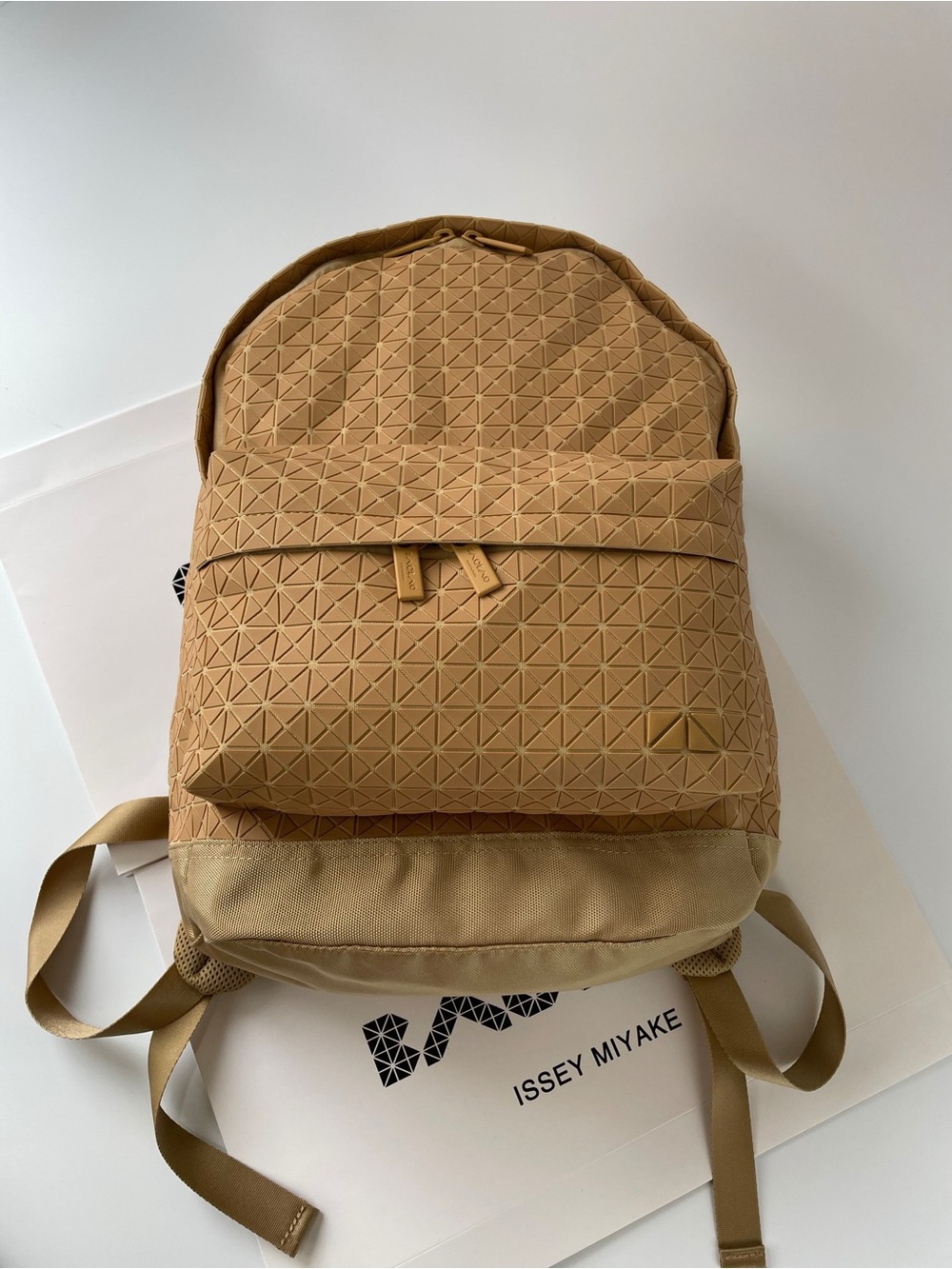 Issey Miyake Caramel Tan Textured Geometric Backpack